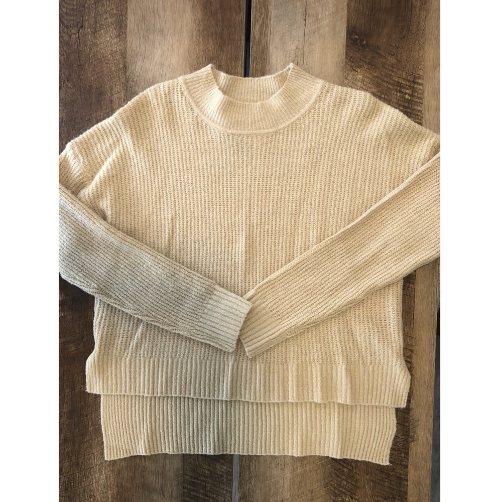 Ambiance Apparel High Low Oatmeal Tan Sweater NWT